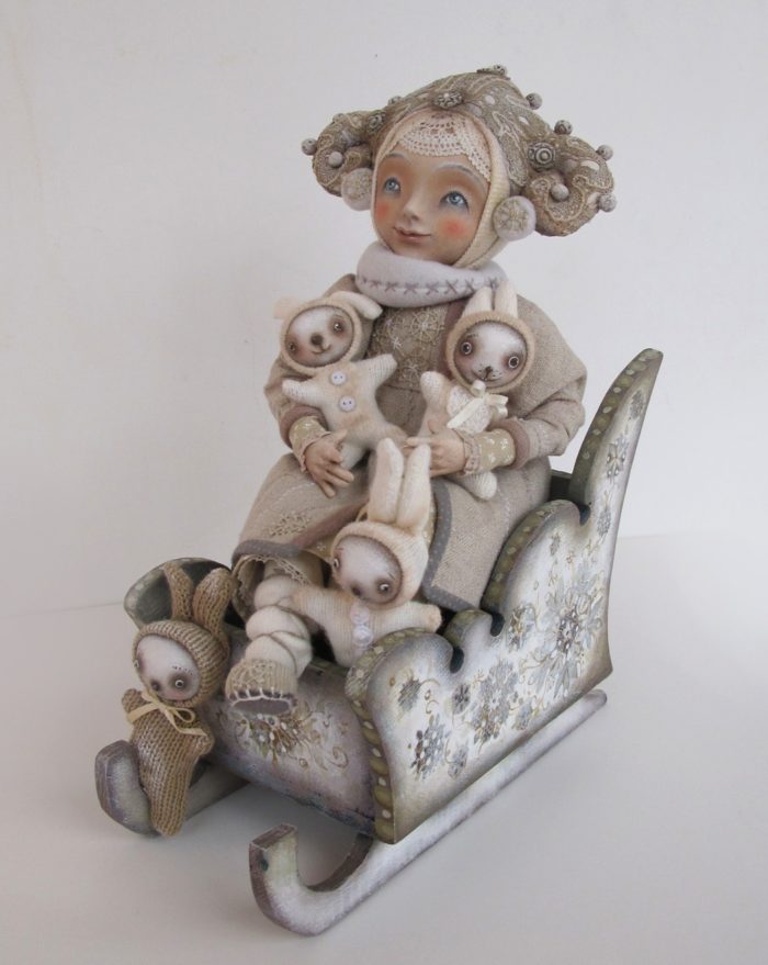 "On a sleigh" - art doll by Anna Zueva