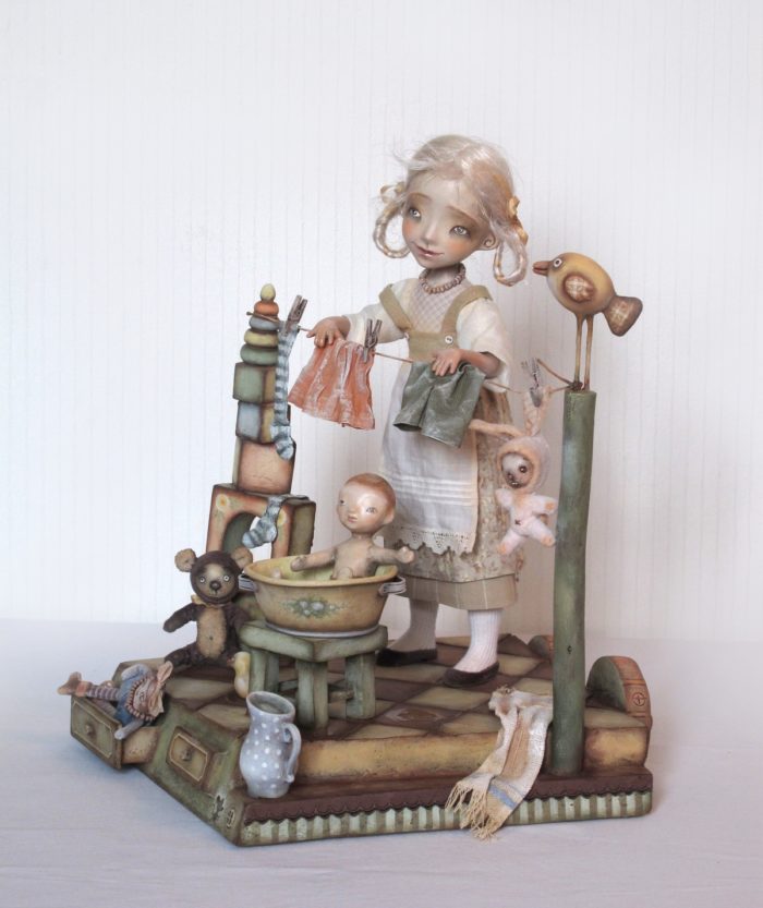 "The Big Wash" - Original art doll by Anna Zueva.