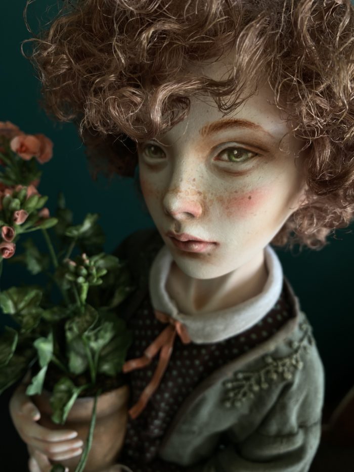 Tosya. Grandma's geraniums - art doll by Anna Zueva