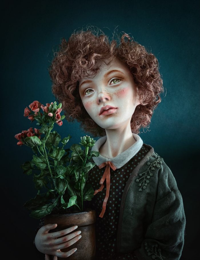 Tosya. Grandma's geraniums - art doll by Anna Zueva